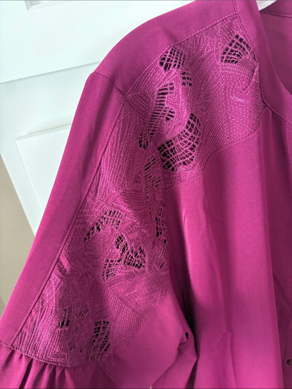 Chico's Fuchsia Button-Down Blouse with Lace Yoke